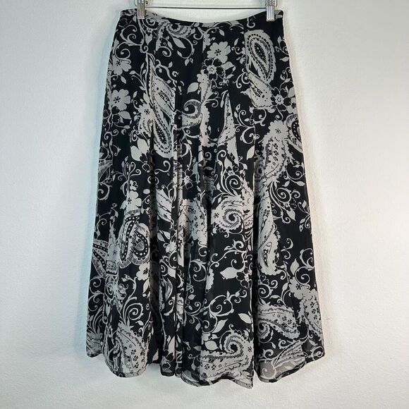 Talbots Womens Boho Paisley Floral Pleated Skirt 4P Black Gray Fairy Grunge - Picture 1 of 9